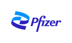 Pfizer logo featuring a blue double helix design to the left of the word "Pfizer" in blue stylized font, representing innovation and trusted leadership in healthcare and board advisory services.