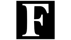 Forbes Official Logo - fair use version - A large, bold, white letter "F" on a solid black background.