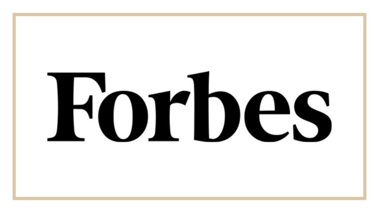 Forbes logo in bold black text on a white background, surrounded by a thin gold rectangular border—a design evoking the prestige associated with major milestones such as the Murdoch Succession Plan Complete.