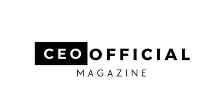 The logo reads "CEO Official Magazine" with "CEO" in white letters inside a black rectangle and the rest of the text in black and blue on a white background.