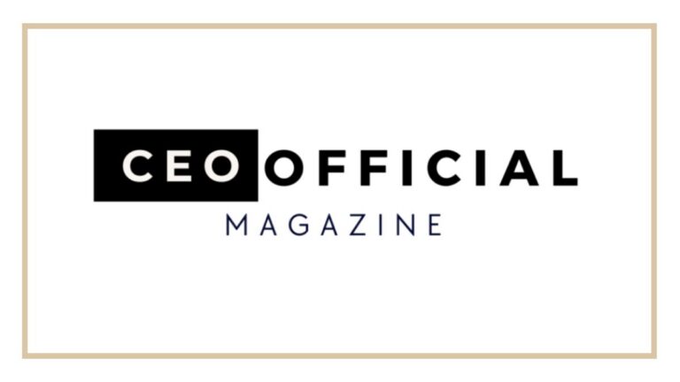 The image shows the logo for CEO Official Magazine in black and blue text on a white background with a thin beige border, reflecting the publication’s commitment to strengthening corporate board governance through election of active CEOs.