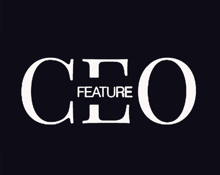 The logo for "CEO FEATURE" in large, bold, white capital letters on a black background.